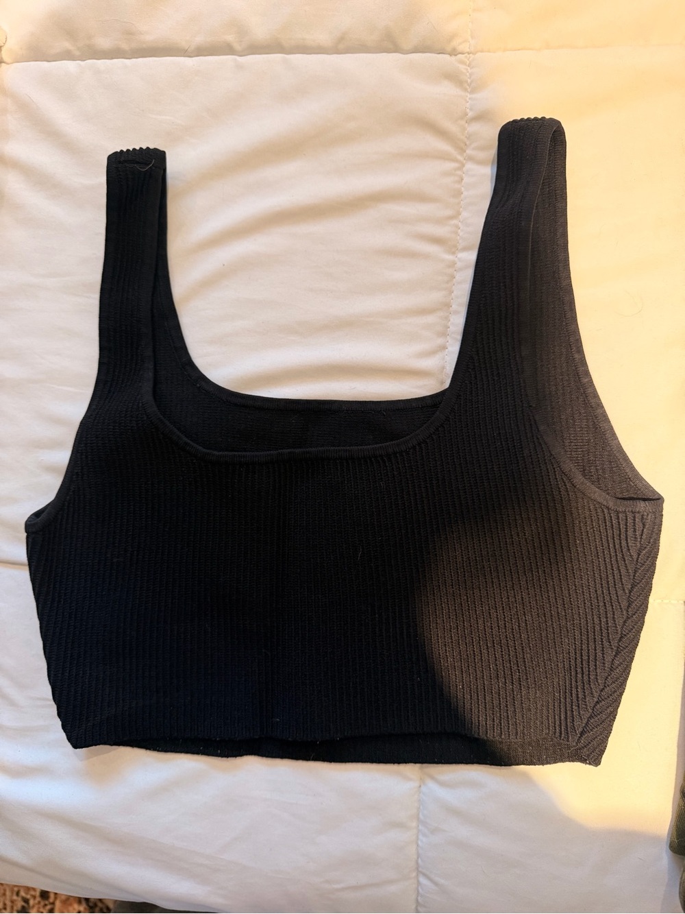 Babaton Black Ribbed Square-Neck Crop Tank